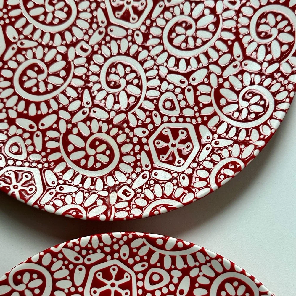 4 Crate & Barrel Delilah Salad Plates, Red, 8.5”